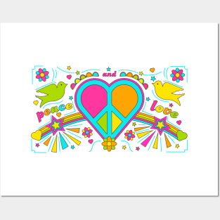 Peace and Love Peace Sign Heart and Doves Posters and Art